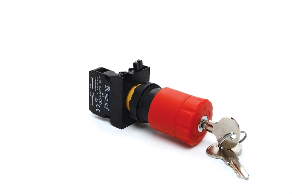 CP Series Plastic 1NC Emergency 30 mm Turn to Release with Key Operated Red 22 mm Control Unit