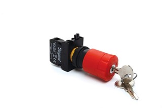 CP Serisi Plastik 1NC Acil Stop 30 mm Çevirmeli Anahtarlı Kırmızı 22 mm Buton
