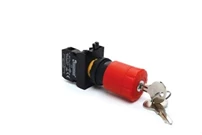 CP Serisi Plastik 1NC Acil Stop 30 mm Çevirmeli Anahtarlı Kırmızı 22 mm Buton