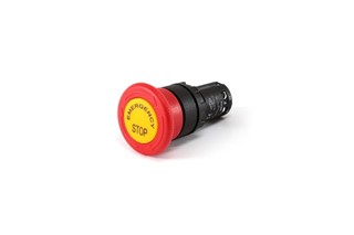 MB Serisi Plastik 1NC Acil Stop 40 mm Çevirmeli Etiketli Kırmızı 22 mm Buton